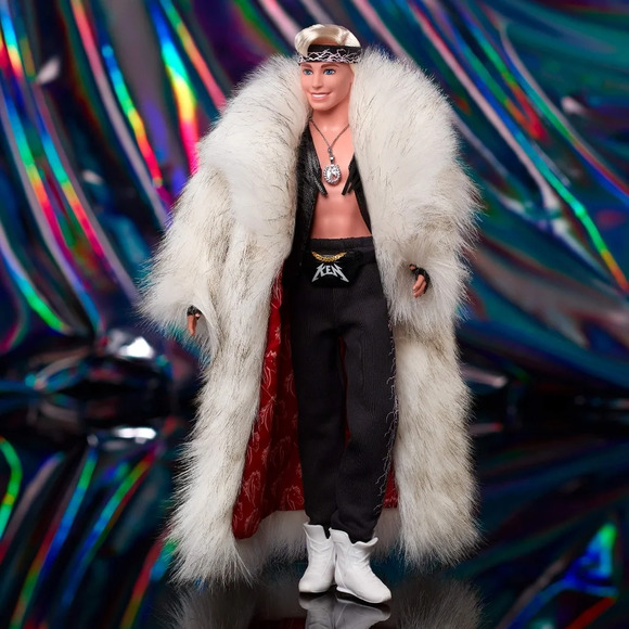 Barbie The Movie, Ken Doll in Faux Fur Coat and Black Fringe Vest. - Picture 6 of 16